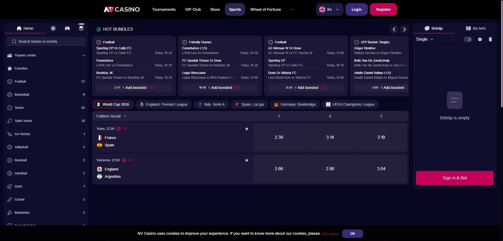 NV Casino sportsbetting – live odds og pre-match væddemål
